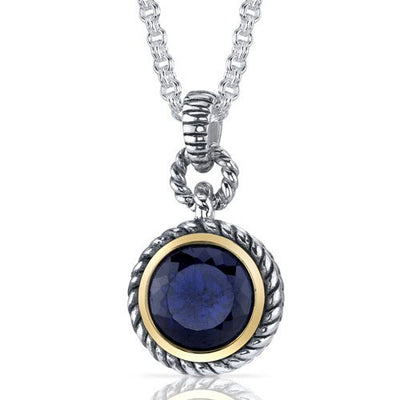 Blue Sapphire Pendant Necklace Sterling Silver Round 5 Carats