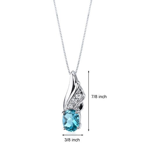 Swiss Blue Topaz Pendant Necklace Sterling Silver Oval 1.5 Cts
