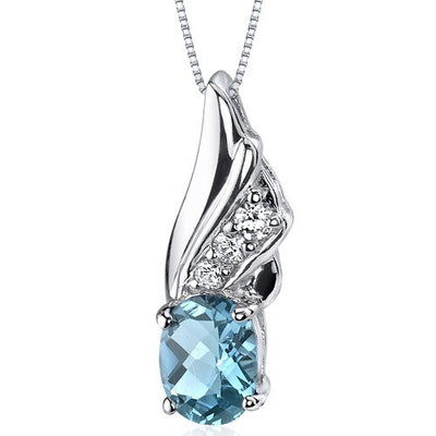 Swiss Blue Topaz Pendant Necklace Sterling Silver Oval 1.5 Cts