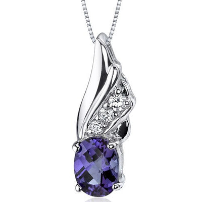 Alexandrite Pendant Necklace Sterling Silver Oval 1.75 Carats