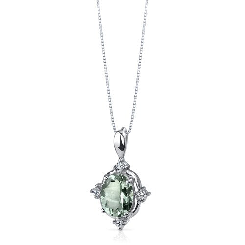 Green Amethyst Pendant Necklace Sterling Silver Oval 1.5 Carats