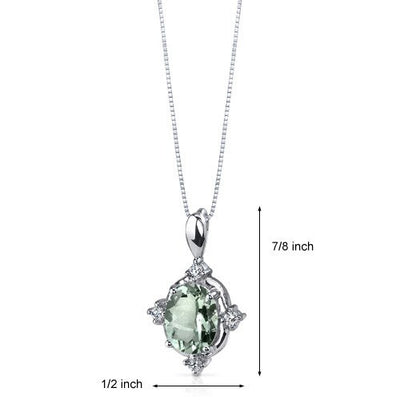 Green Amethyst Pendant Necklace Sterling Silver Oval 1.5 Carats