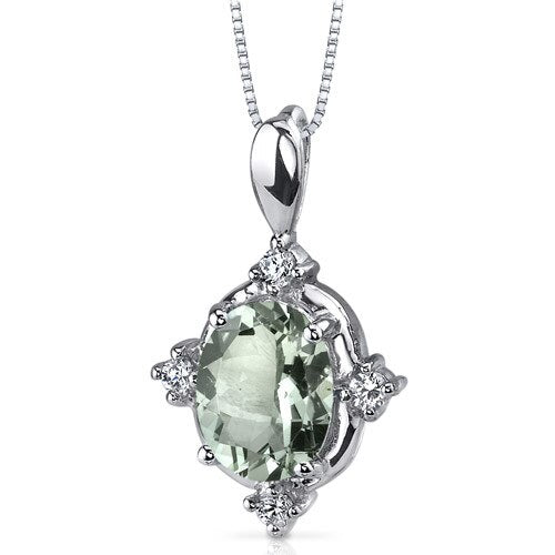 Green Amethyst Pendant Necklace Sterling Silver Oval 1.5 Carats