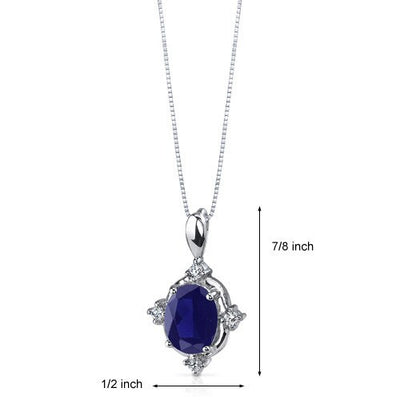 Blue Sapphire Pendant Necklace Sterling Silver Oval 2.75 Carats