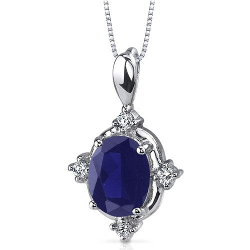 Blue Sapphire Pendant Necklace Sterling Silver Oval 2.75 Carats