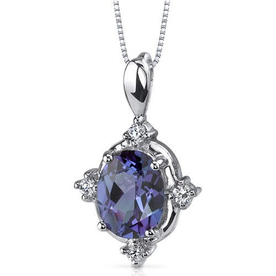 Alexandrite Pendant Necklace Sterling Silver Oval 2.5 Carats