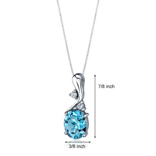 Swiss Blue Topaz Pendant Necklace Sterling Silver Oval 3 Carats