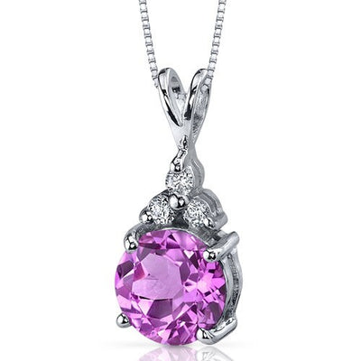 Pink Sapphire Pendant Necklace Sterling Silver Round 2.5 Carats
