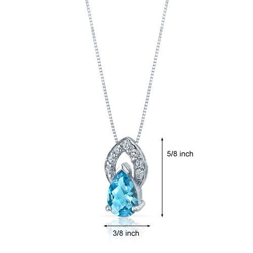 Swiss Blue Topaz Pendant Necklace Sterling Silver Pear 1.25 Cts