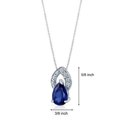 Blue Sapphire Pendant Necklace Sterling Silver Pear 1.75 Carats