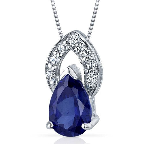 Blue Sapphire Pendant Necklace Sterling Silver Pear 1.75 Carats