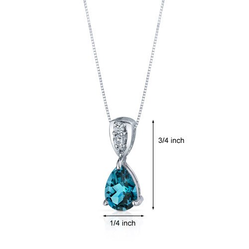 London Blue Topaz Pendant Necklace Sterling Silver Pear 2 Carat