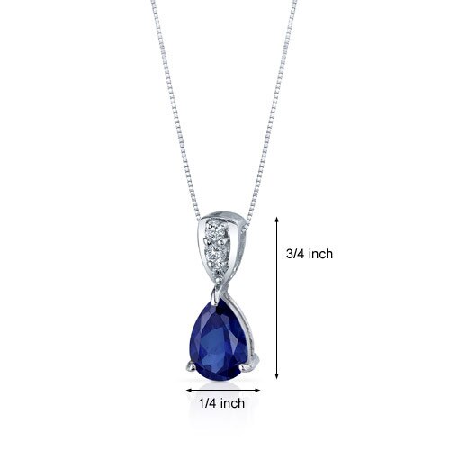 Blue Sapphire Pendant Necklace Sterling Silver Pear 2.5 Carats