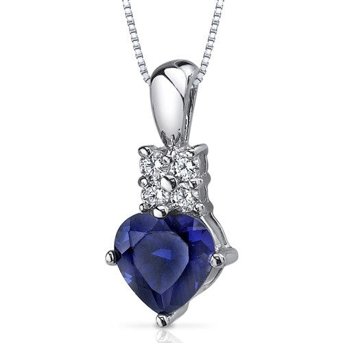Blue Sapphire Pendant Necklace Sterling Silver Heart 1.75 Carat