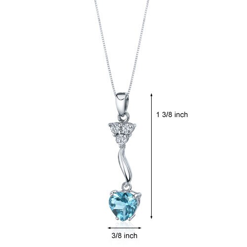 Swiss Blue Topaz Pendant Necklace Sterling Silver Heart 2 Carat