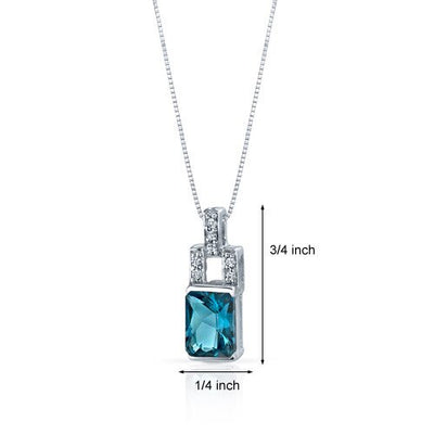 London Blue Topaz Pendant Sterling Silver Radiant 2 Carats