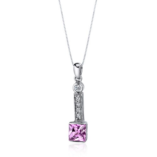Pink Sapphire Pendant Sterling Silver Princess Cut 2.25 Carats