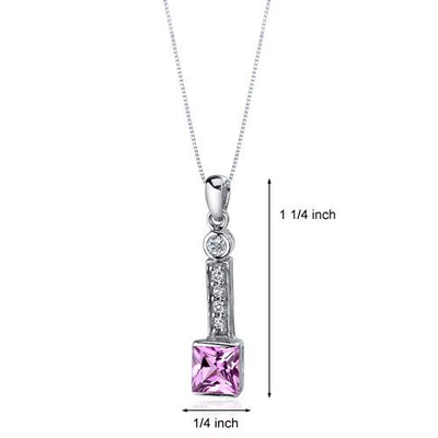 Pink Sapphire Pendant Sterling Silver Princess Cut 2.25 Carats