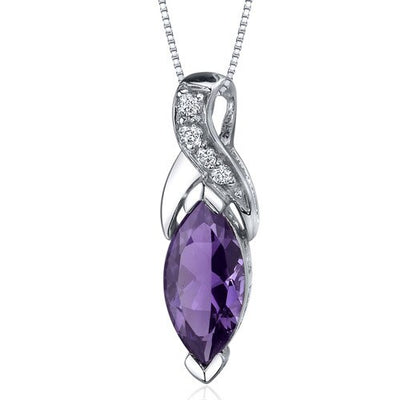 Amethyst Pendant Necklace Sterling Silver Marquise 1.5 Carats