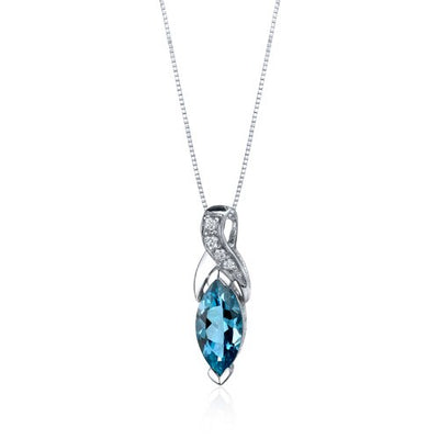 London Blue Topaz Pendant Sterling Silver Marquise 1.75 Carats
