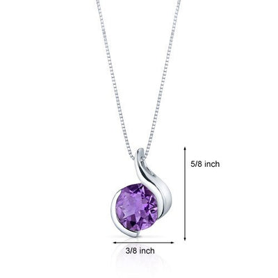 Amethyst Pendant Necklace Sterling Silver Round 1.75 Carats