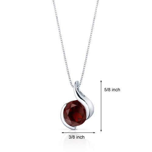 Garnet Pendant Necklace Sterling Silver Round Shape 2.5 Carats