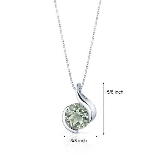 Green Amethyst Pendant Necklace Sterling Silver Round 1.75 Cts