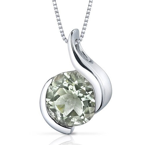 Green Amethyst Pendant Necklace Sterling Silver Round 1.75 Cts