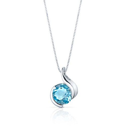 Swiss Blue Topaz Pendant Sterling Silver Round 2.25 Carats