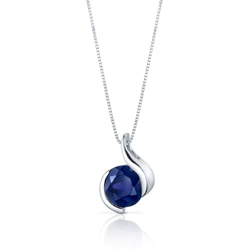 Blue Sapphire Pendant Necklace Sterling Silver Round 2.75 Carat