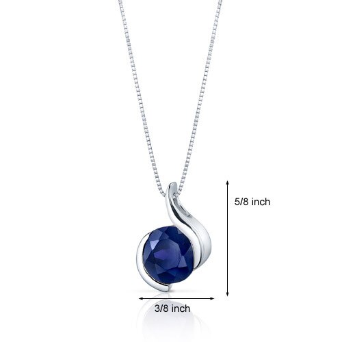 Blue Sapphire Pendant Necklace Sterling Silver Round 2.75 Carat