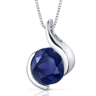 Blue Sapphire Pendant Necklace Sterling Silver Round 2.75 Carat