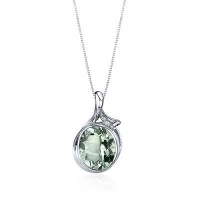 Green Amethyst Pendant Necklace Sterling Silver Oval 4 Carats