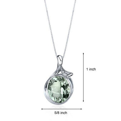 Green Amethyst Pendant Necklace Sterling Silver Oval 4 Carats