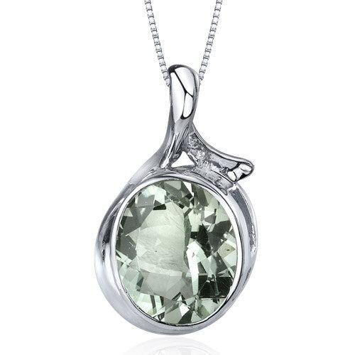 Green Amethyst Pendant Necklace Sterling Silver Oval 4 Carats