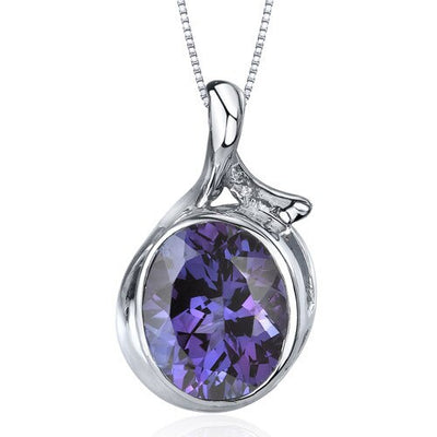 Alexandrite Pendant Necklace Sterling Silver Oval 6.75 Carats