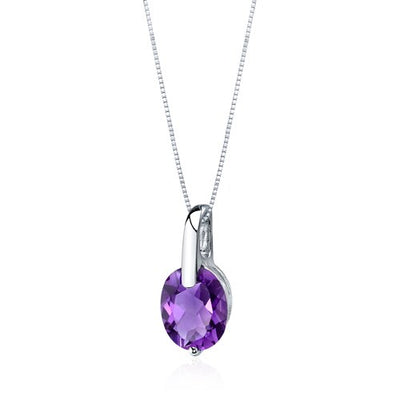 Amethyst Pendant Necklace Sterling Silver Oval Shape 2.25 Carat