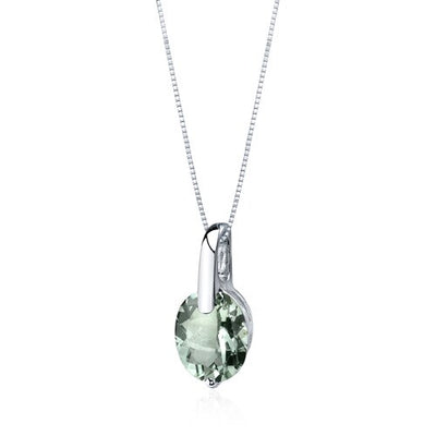 Green Amethyst Pendant Necklace Sterling Silver Oval 2.25 Carat