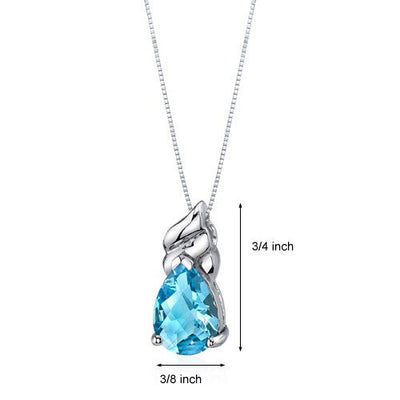 Swiss Blue Topaz Pendant Necklace Sterling Silver Pear 2.75 Cts