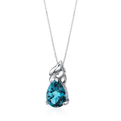 London Blue Topaz Pendant Sterling Silver Pear 3.25 Carats