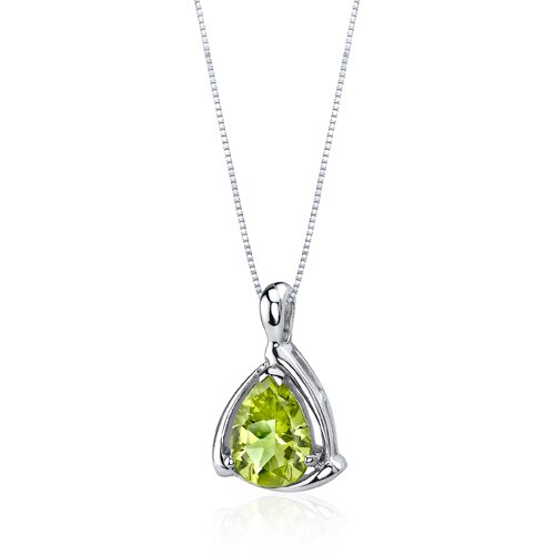 Peridot Pendant Necklace Sterling Silver Pear Shape 1.75 Carats