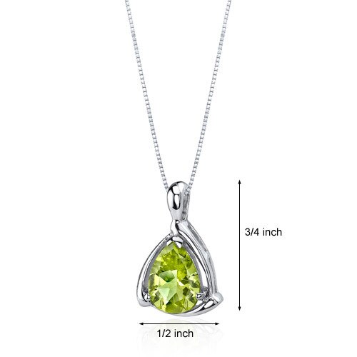 Peridot Pendant Necklace Sterling Silver Pear Shape 1.75 Carats