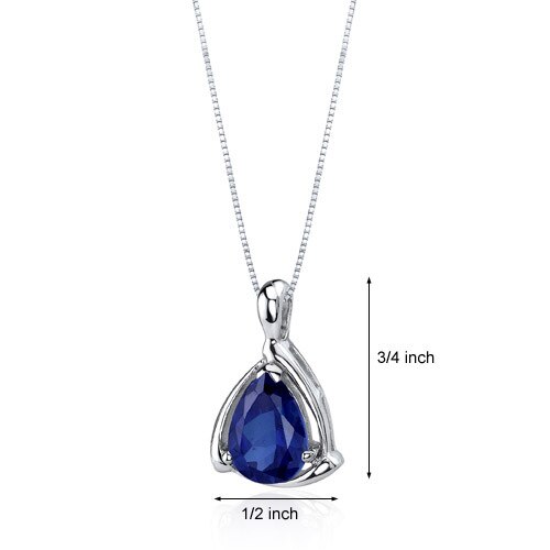 Blue Sapphire Pendant Necklace Sterling Silver Pear 2.5 Carats