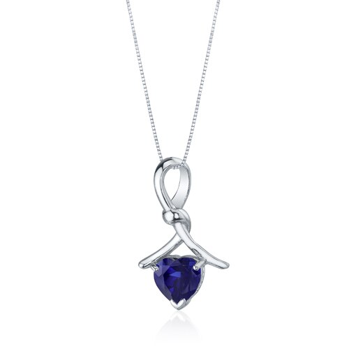 Blue Sapphire Pendant Necklace Sterling Silver Heart 2.5 Carats