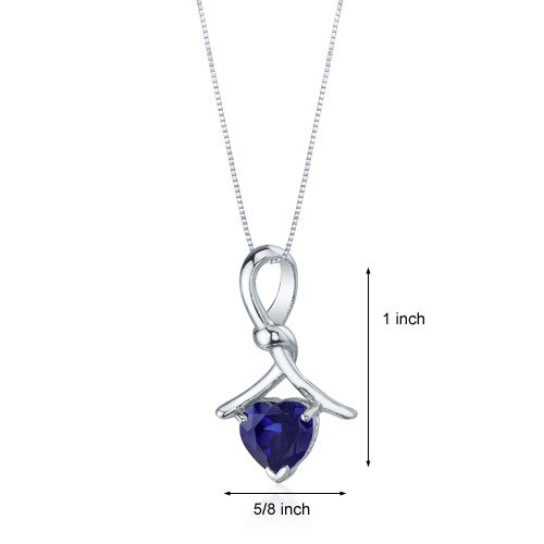 Blue Sapphire Pendant Necklace Sterling Silver Heart 2.5 Carats