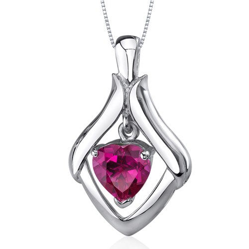 Ruby Pendant Necklace Sterling Silver Heart Shape 3.5 Carats