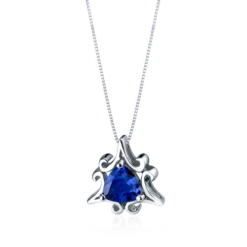 Blue Sapphire Pendant Necklace Sterling Silver Trillion 1.5 Cts