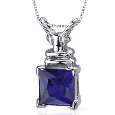 Blue Sapphire Pendant Sterling Silver Princess Cut 3.25 Carats