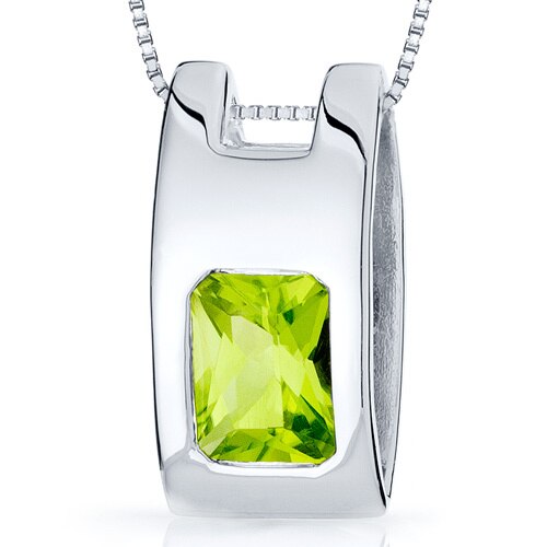 Peridot Pendant Necklace Sterling Silver Radiant 1.5 Carats
