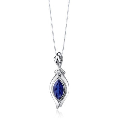 Blue Sapphire Pendant Sterling Silver Marquise 1.25 Carats